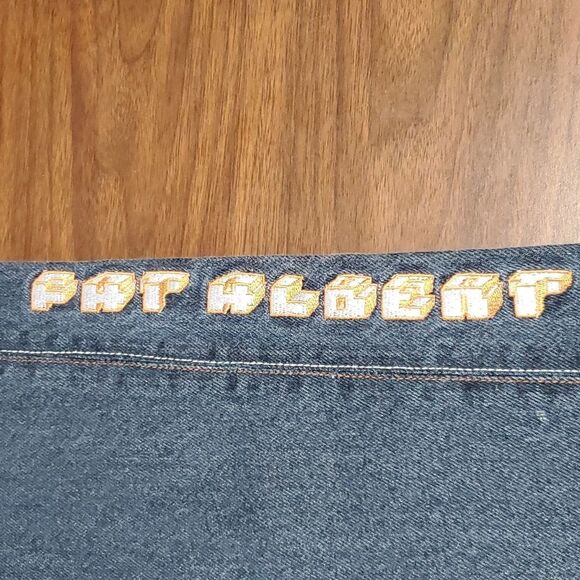 Platinum FUBU Fat Albert Denim Jeans Wide Leg Like Jnco Embroidered Pocket 34x34 - Picture 8 of 12